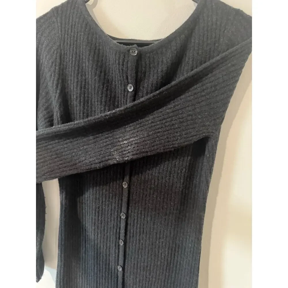 Abercrombie & Fitch Wool Black Ribbed Button-Front Maxi Dress Size MP
